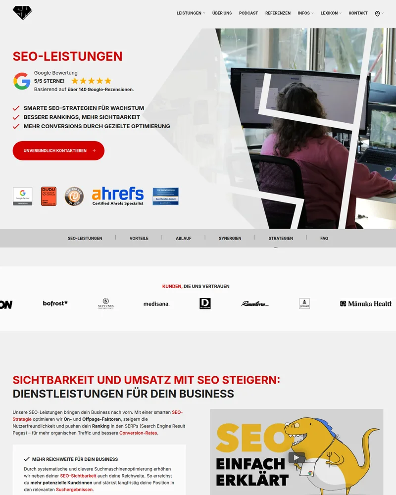 Bildschirmfoto der Seite seo-leistungen.php am 05.10.2026 vor dem Umbau, oberer Teil